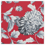 Red Silver Gray Floral Toile Fabric