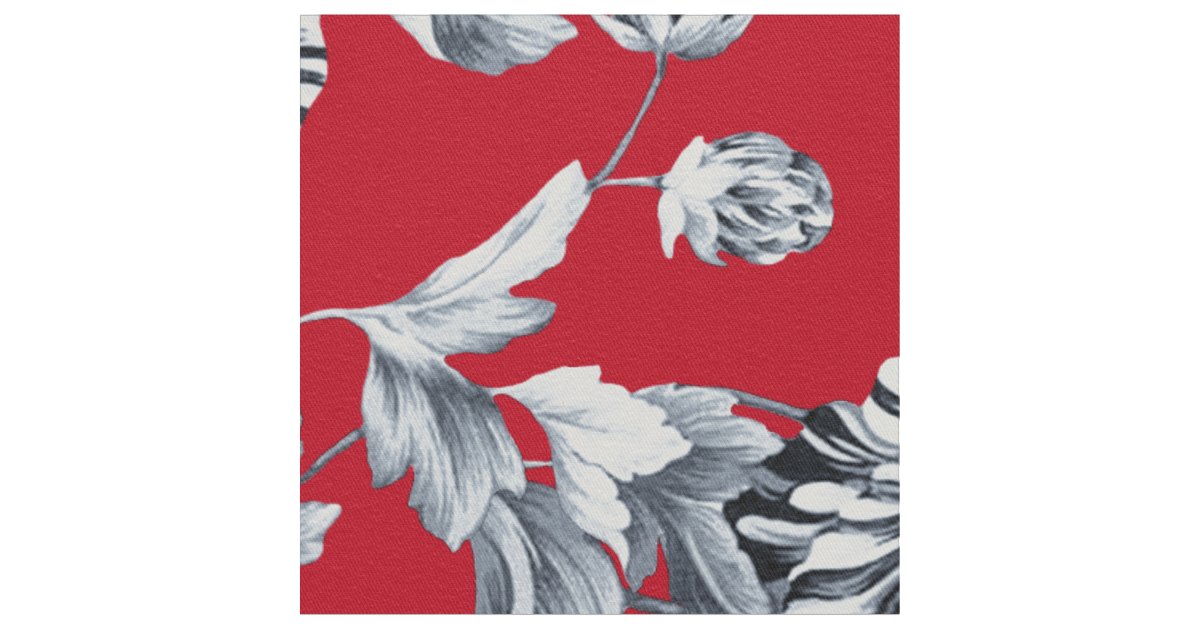 William Morris Iris and Lily, Black, White and Red Fabric