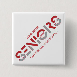 Red & Silver Gray Two-Color Seniors Sliced Letters Button