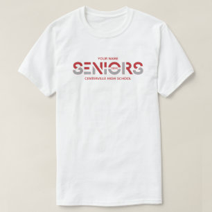 Red & Silver Gray Two-Color Seniors Sliced Letters T-Shirt