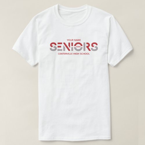 Red  Silver Gray Two_Color Seniors Sliced Letters T_Shirt