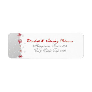 Red silver gray white snowflake wedding label