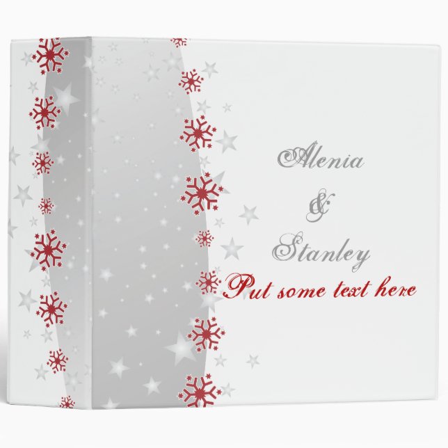 Red silver gray white snowflake wedding planner binder (Front/Spine)