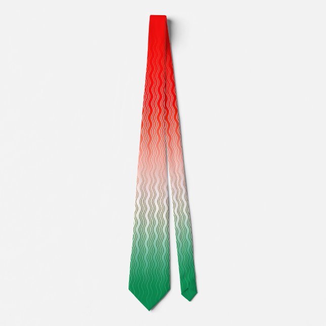 Red Silver Green Wavy Stripes Neck Tie (Front)