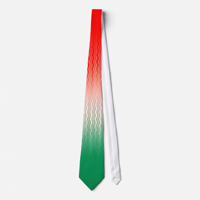 Red Silver Green Wavy Stripes Neck Tie (Front)