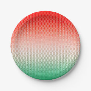 Red Silver Green Wavy Stripes Paper Plates