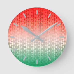 Red Silver Green Wavy Stripes Round Clock