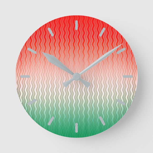 Red Silver Green Wavy Stripes Round Clock (Front)