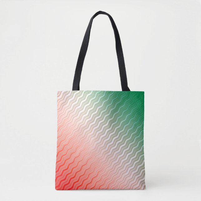 Red Silver Green Wavy Stripes Tote Bag (Front)