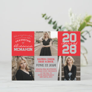 Red & Silver Grey 4 Photo Graduation Announcement 
