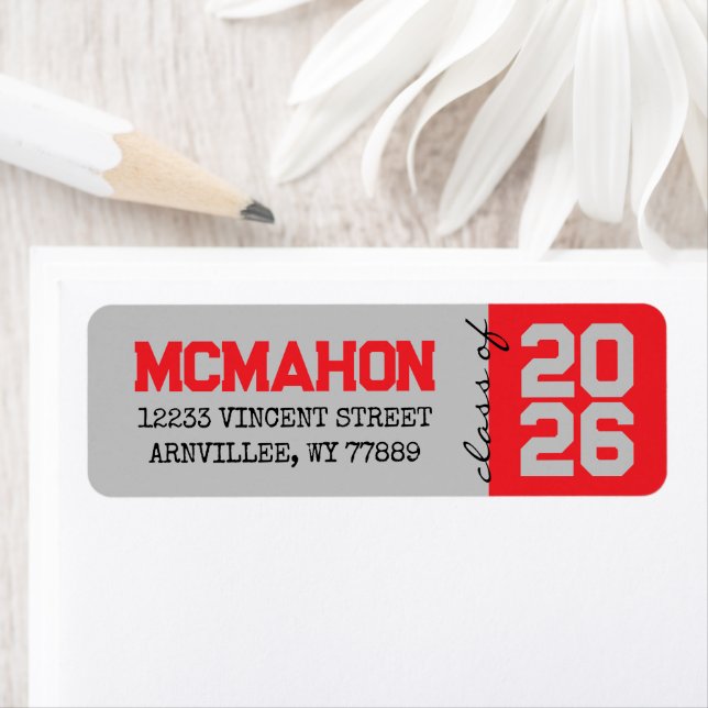 Red & Silver Grey Graduation Return Address Labels (Insitu)