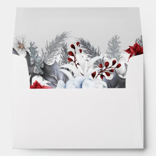 Red Silver Grey Holiday Botanical Envelope