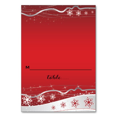 Red silver grey snowflake wedding place card