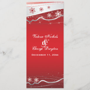 Red, silver grey snowflake wedding program card