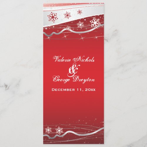 Red silver grey snowflake wedding program card