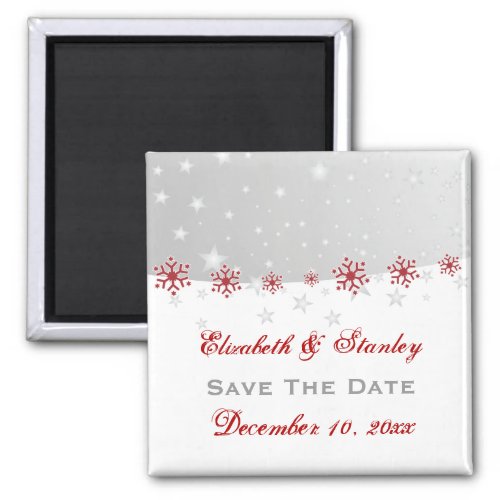 Red silver grey snowflake wedding Save the Date Magnet