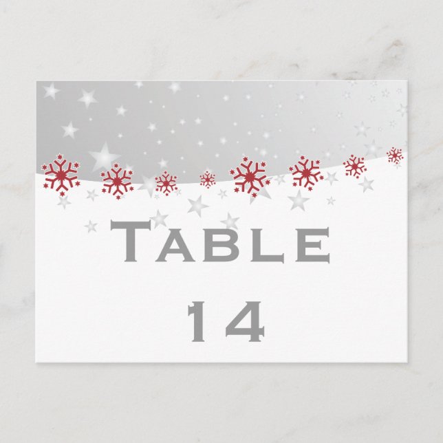 Red silver grey snowflake wedding table number (Front)