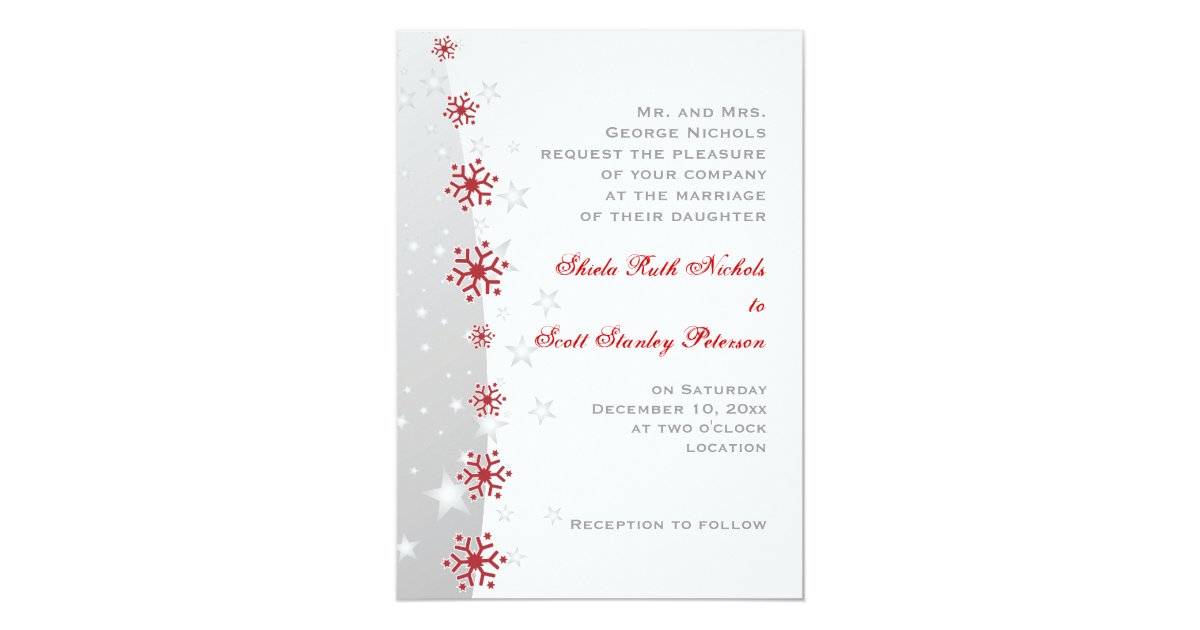 Red silver grey white snowflake wedding invitation | Zazzle.com