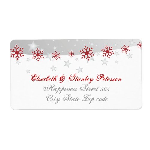 Red silver grey white snowflake wedding label