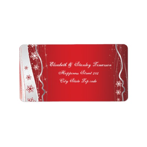 Red silver grey white snowflake winter wedding label