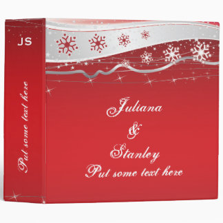 Red, silver grey winter wedding planner 3 ring binder