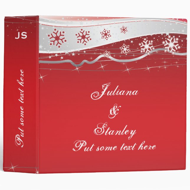 Red, silver grey winter wedding planner 3 ring binder (Front/Spine)
