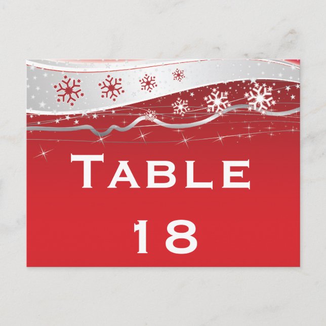 Red, silver grey winter wedding table number (Front)