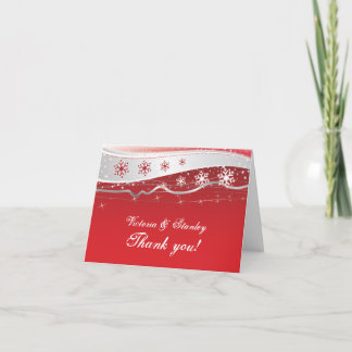 Red, silver grey winter wedding Thank You Card