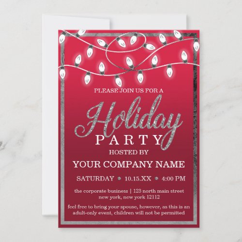 Red Silver Hanging Light Glitter Corporate Holiday Invitation