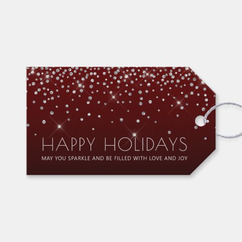 Red Silver Happy Holidays Thank You  Gift Tags