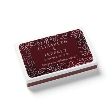 Red Silver Holly Leaves Winter Wedding Matchboxes
