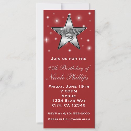 Red  Silver Hollywood Star Retro Invitation