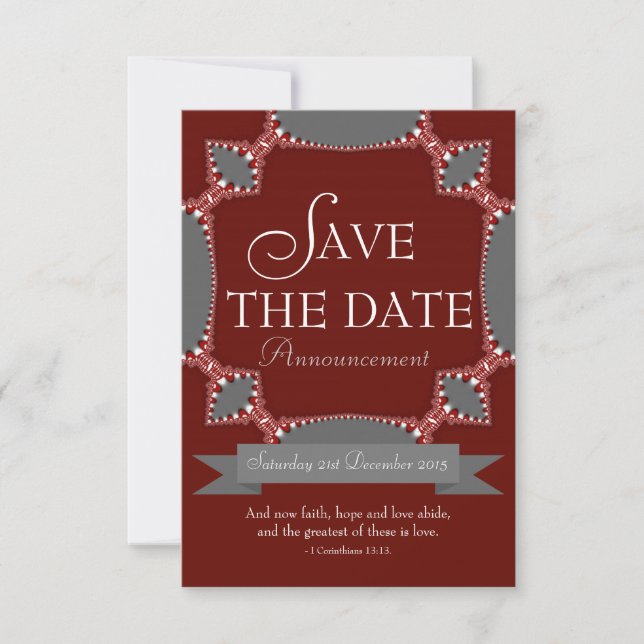 Red Silver Lace Save the Date Announcement Invitat (Front)