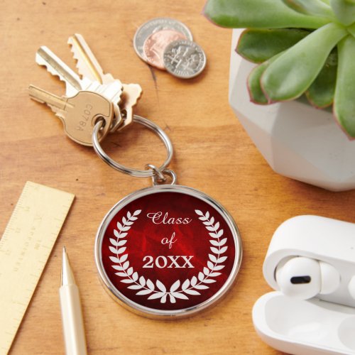 Red Silver Laurel Wreath Graduation Keychain