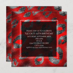 Red & Silver Leopard Print Glamour Party Invitation