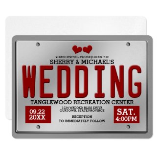 Red/Silver License Plate Wedding Card