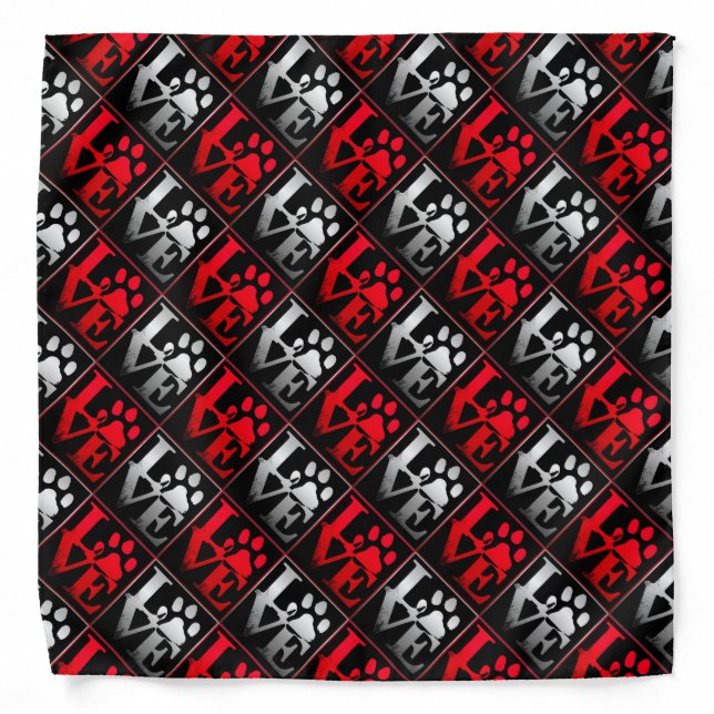 Red & Silver Love Paws Pattern Bandana (Front)