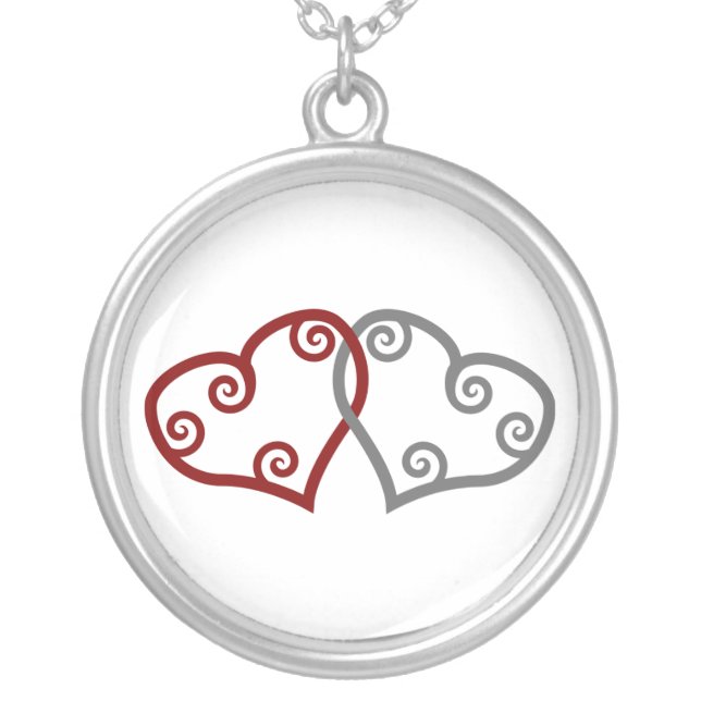 Red & Silver Maori Hearts Necklace (Front)