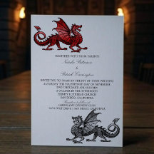 Red Silver Medieval Dragon Wedding Invite