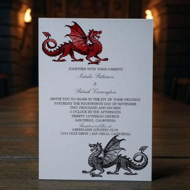Red Silver Medieval Dragon Wedding Invite (Red Silver Medieval Dragon Wedding Invite)