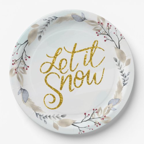 Red Silver Merry Christmas Wreaths Paper Plates