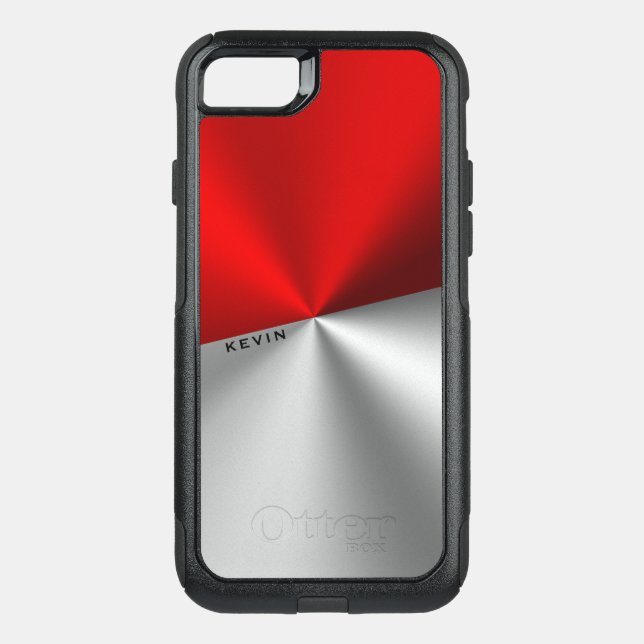 Red & Silver Modern Geometric Design Otterbox iPhone Case (Back)