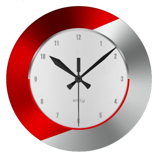 Red & Silver Modern Metallic Geometric design Large Clock