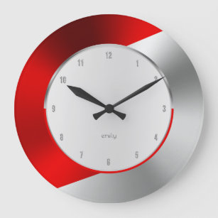 Red & Silver Modern Metallic Geometric design Large Clock