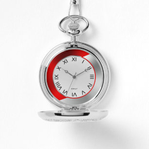 Red & Silver Modern Metallic Geometric Design Watch