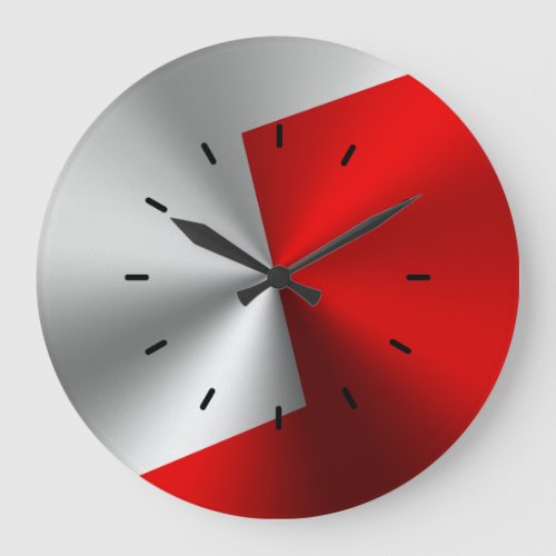 Red  Silver Modern Split_screen Design Large Clock