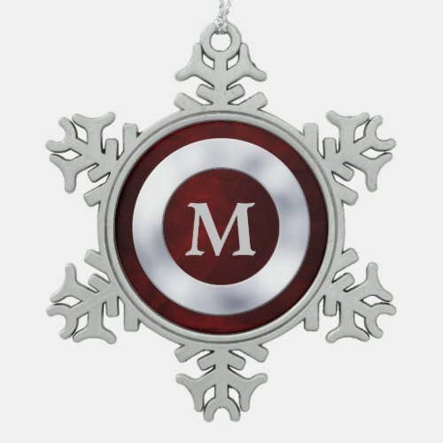 Red Silver Monogram Christmas Snowflake Pewter Christmas Ornament