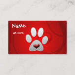 Red Silver  Paw Heart Pet Business Card at Zazzle