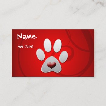 Red Silver  Paw Heart Pet Business Card by MG_BusinessCards at Zazzle