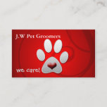 Red Silver Paw Print With A Red Heart Business Card at Zazzle